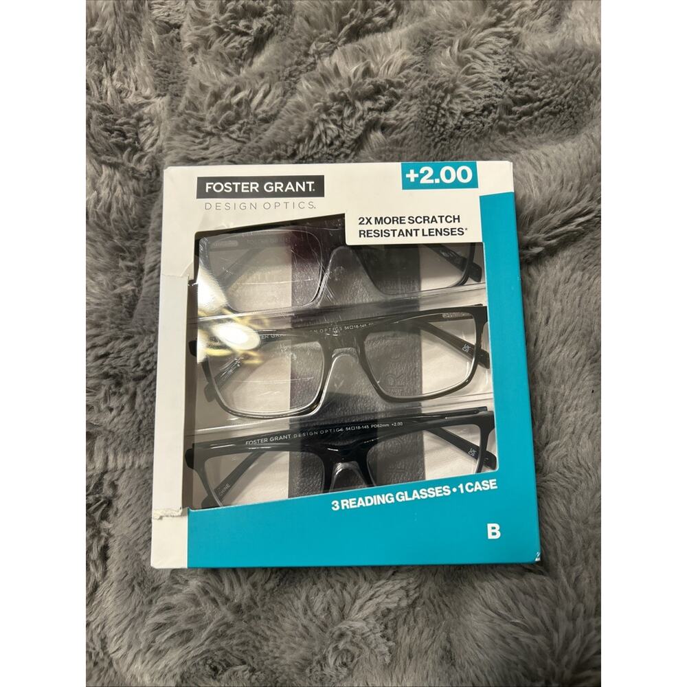 Foster Grant 815 Classic Plastic Square Reading Glasses 3 Pack +2.00